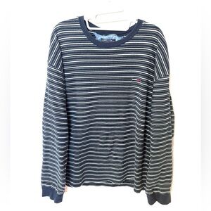 Vintage Y2K Tommy Hilfiger Crew Sweater Pullover 100% Cotton Navy Striped XXL